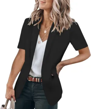 Women's Casual Blazer Summer Short Sleeve Blazers Lapel Open Front Work Office Jacket Profession Bussiness Suit Jackets