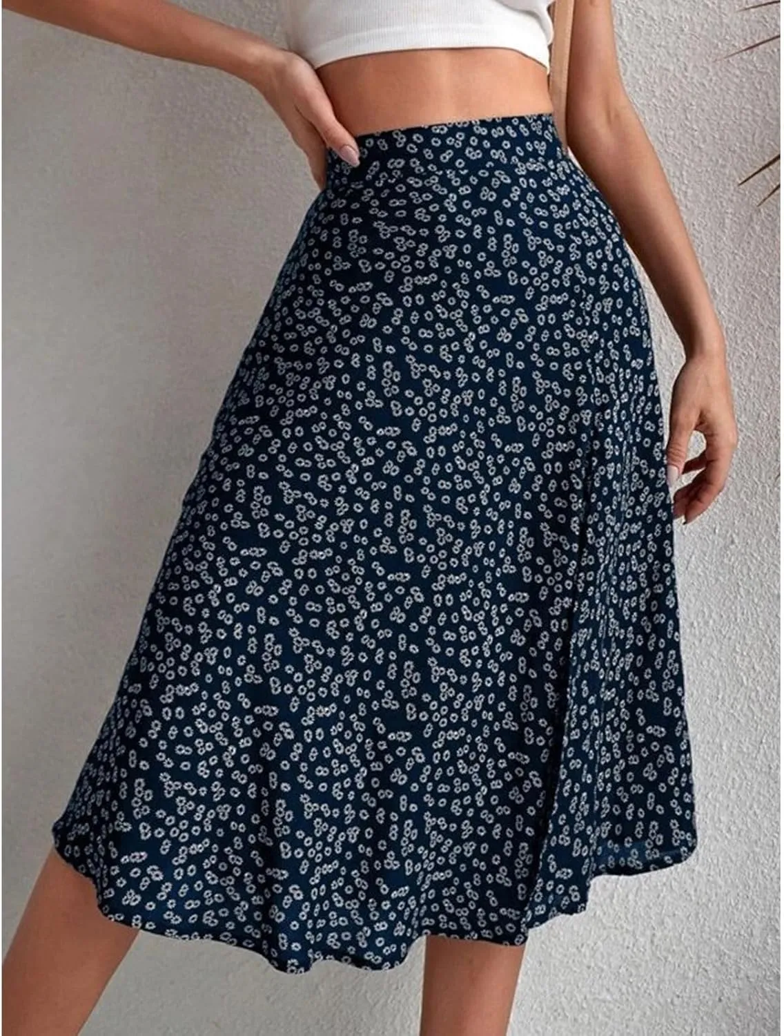 Womens Casual Midi Skirts Boho Floral Print Slit High Waisted A-Line Skirt Summer Sexy Split Beach Skirt