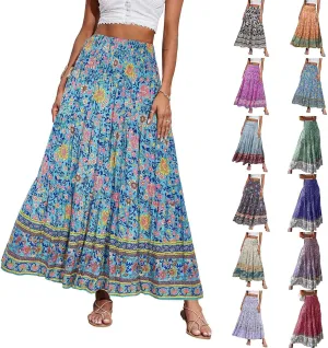Women's Fashion Maxi Skirts Solid Color Beach High Waist Bohemian A-Line Layered Halter Flowy Skirt