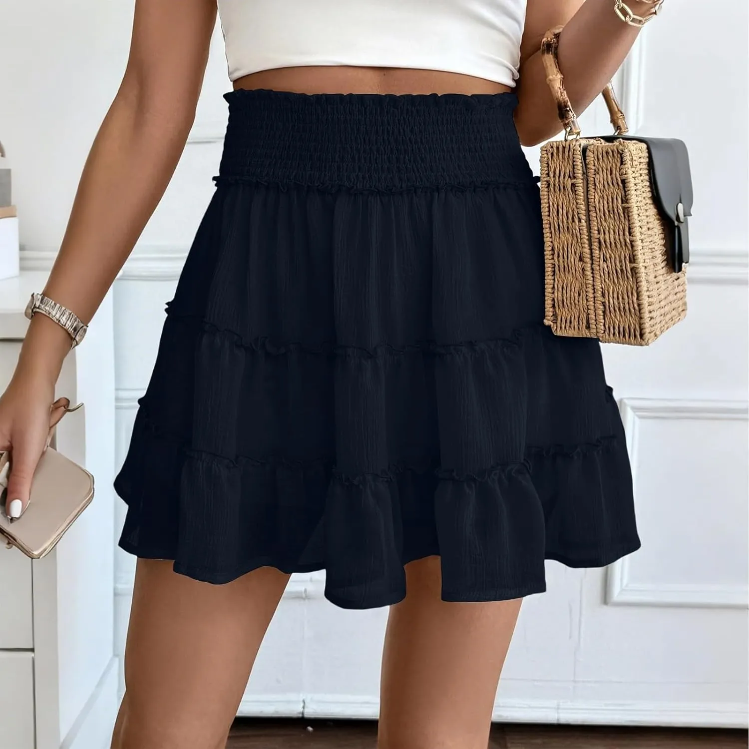 Women's Golf Skirts High Waist Ruffle Skirt Cute Flowy Casual Comfort Wrap Beach Pleated Skirt Sundresses, S-2XL