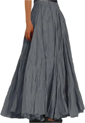 Women's Maxi Dresses 2025 Long Elastic High Waist Retro Pleated A-Line Flared Maxi Skirts, S-XL