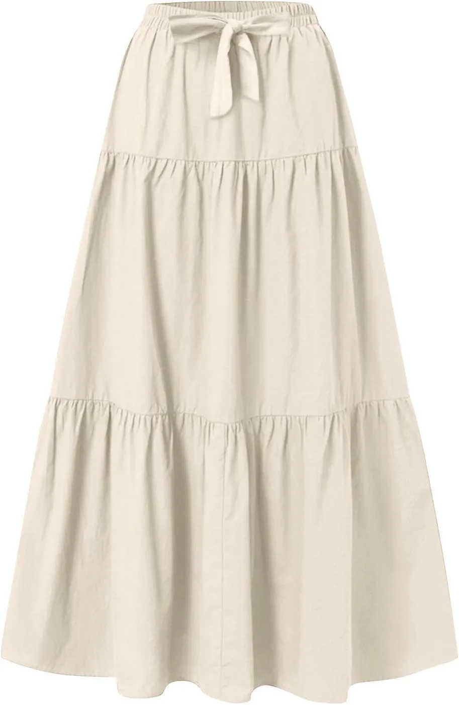 Womens Maxi Skirts Elastic Boho High Waisted Pleated Long Skirts Summer Casual Flowy A Line Tiered Beach Skirt