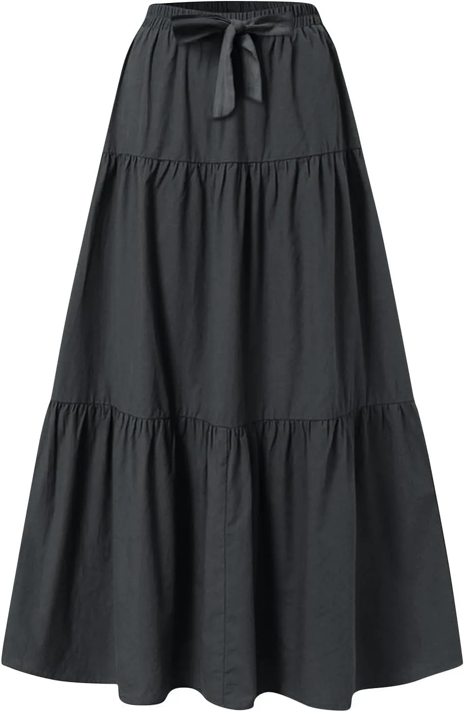 Womens Maxi Skirts Elastic Boho High Waisted Pleated Long Skirts Summer Casual Flowy A Line Tiered Beach Skirt