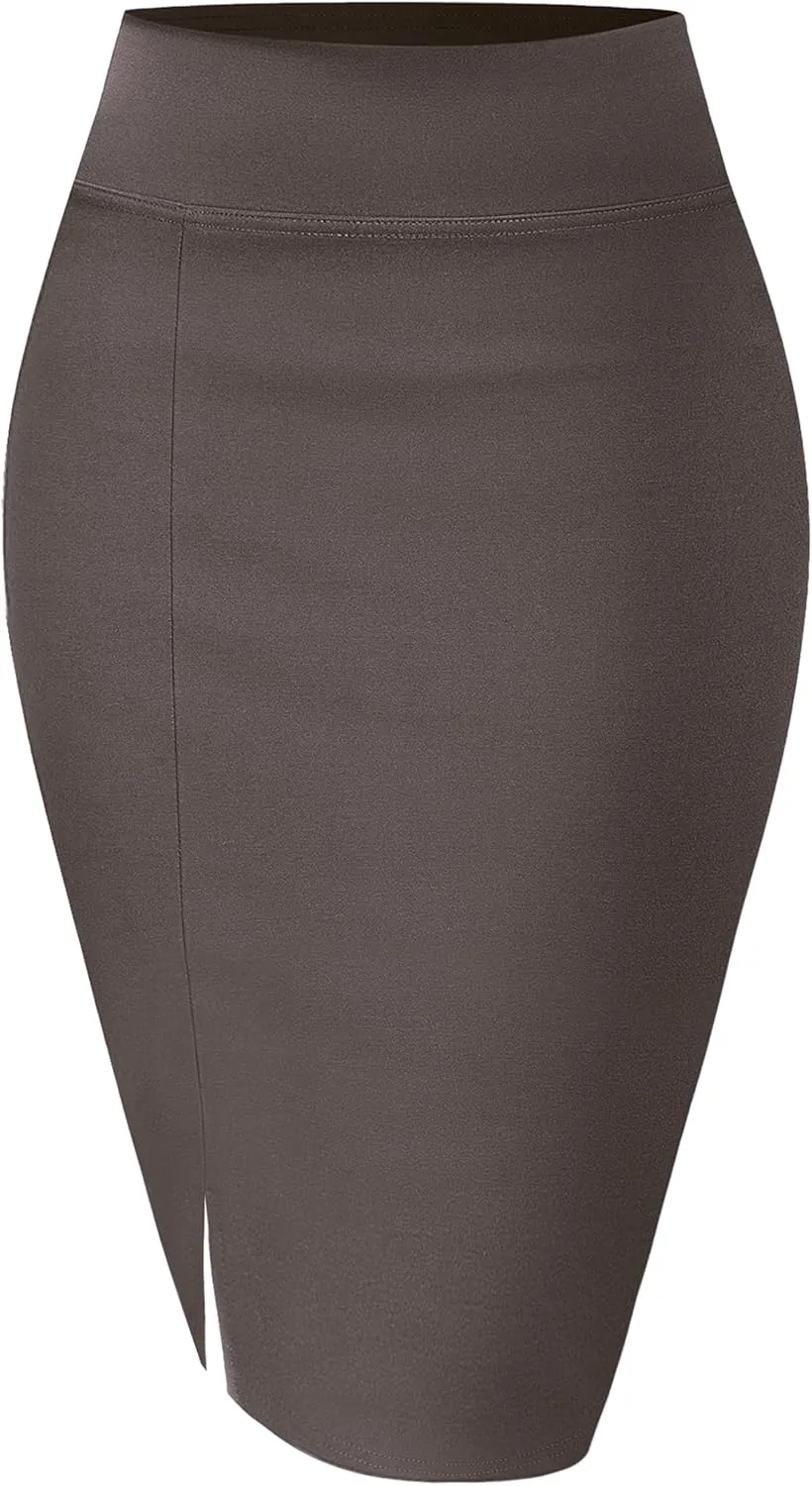 Womens Pencil Skirts with Slit Stretch High Waist Bodycon Short Skirt Above Knee for Casual Work Office Business