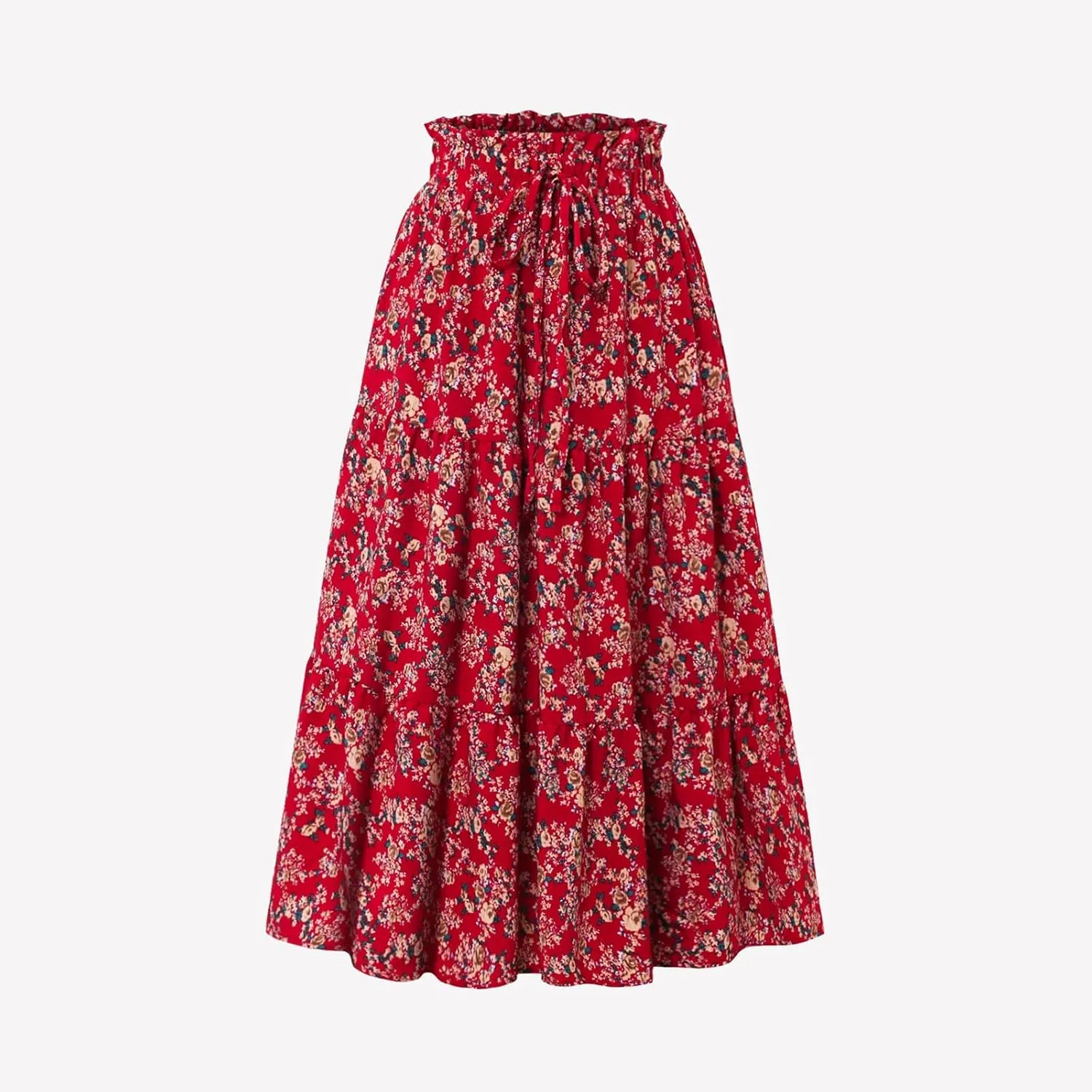 Women's Pleated Skirts Boho Floral Skirt Casual Elastic High Waist Maxi Skirts Flowy A Line Beach Skirt, S-XL
