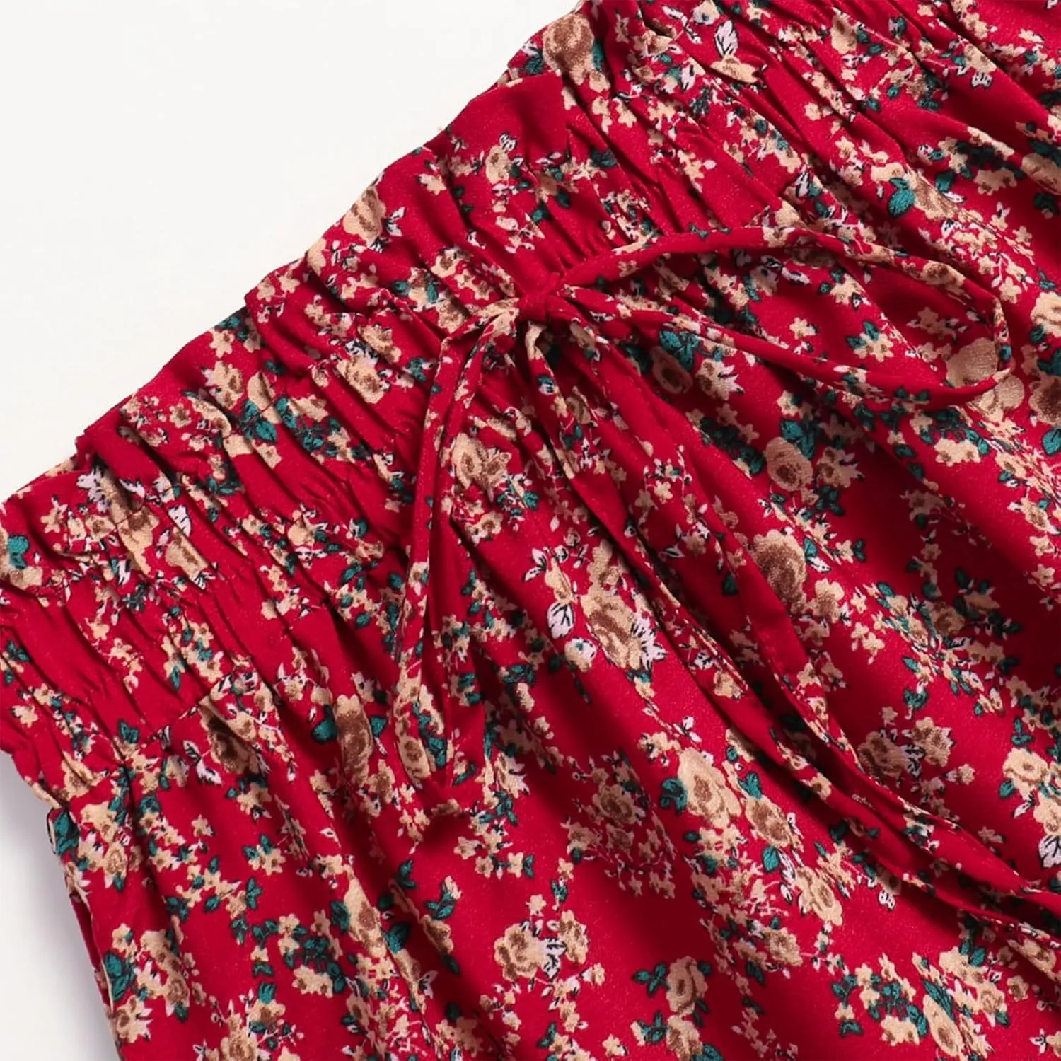 Women's Pleated Skirts Boho Floral Skirt Casual Elastic High Waist Maxi Skirts Flowy A Line Beach Skirt, S-XL