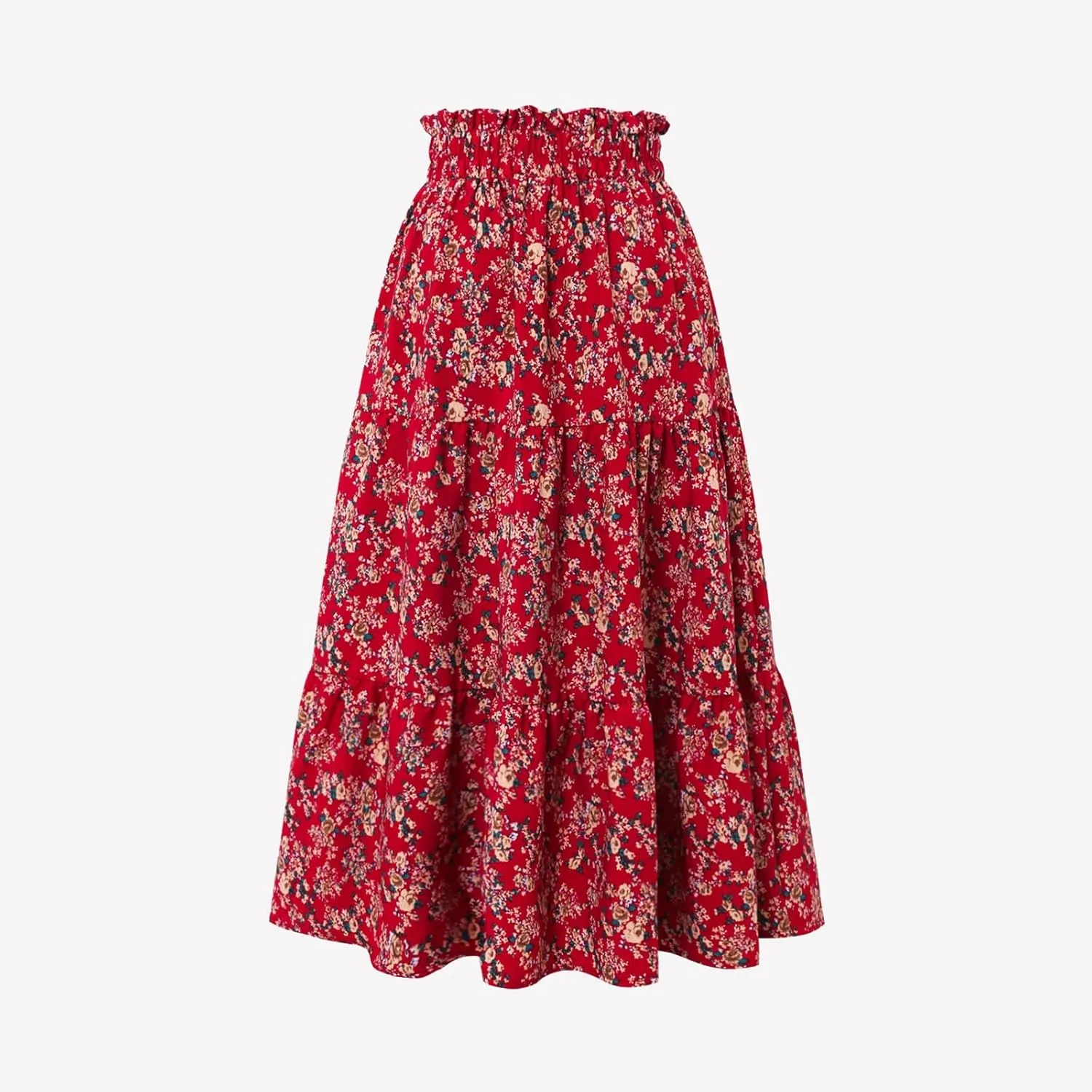 Women's Pleated Skirts Boho Floral Skirt Casual Elastic High Waist Maxi Skirts Flowy A Line Beach Skirt, S-XL