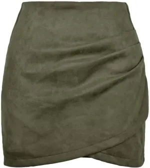 Womens Skirt Ruched Wrap High Waist Faux Suede Skirt Zipper Back Above Knee A Line Bodycon Mini Skirt Basic Skirt