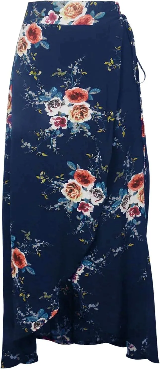 Womens Slit Skirt Floral Boho Long Skirts Tie Up Waist Summer Beach Wrap Cover Up Maxi Skirt Sexy Holiday Party Dresses